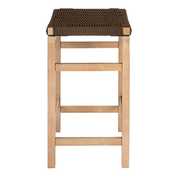Armand 25.6" Modern Coastal Backless Acacia Wood Outdoor Counter Stool with Woven Rope Seat